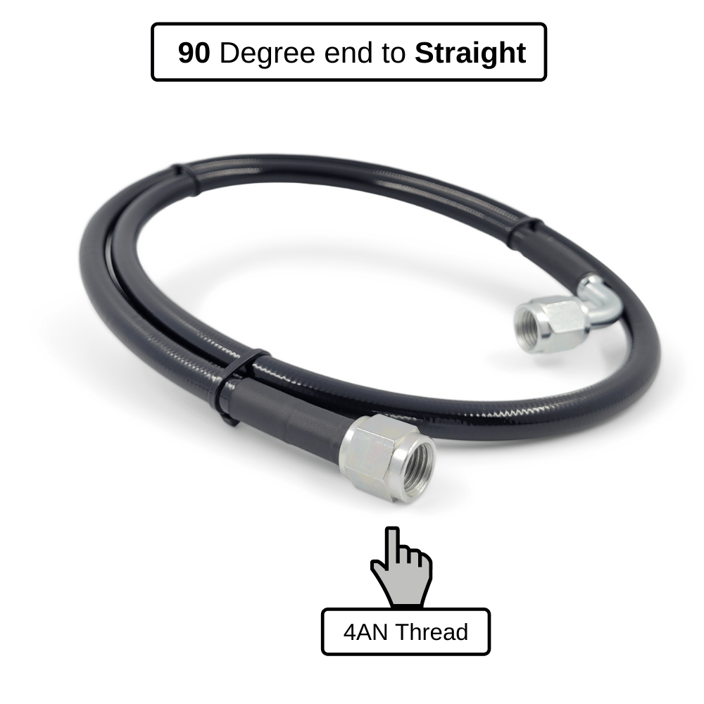 4AN Straight to 90 Degree Stainless Steel Braided Turbo Oil Feed Line Hose 12"
